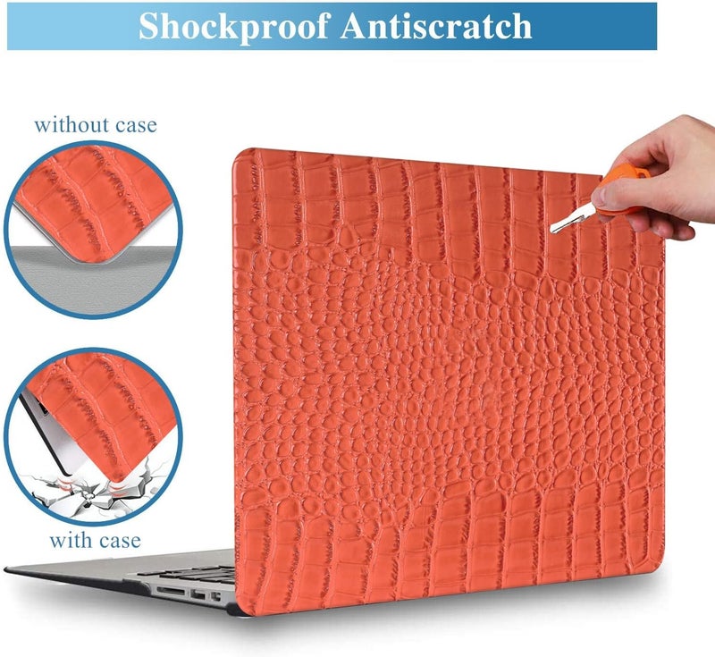 KEROM Compatible with Crocodile MacBook Air 13 Inch Case 2025-2022 M4 M3 M2 A3240 A3113 A2681, Textured Elegant Luxury Aligator Skin Snakeskin PU Leather Hardshell Case & Keyboard Cover, Orange - Image 2